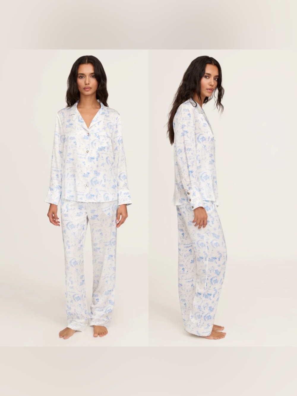 Petite Plume x Eden Rock Blue Reverie Women's Silk Pajama Set Size XS Caribbean